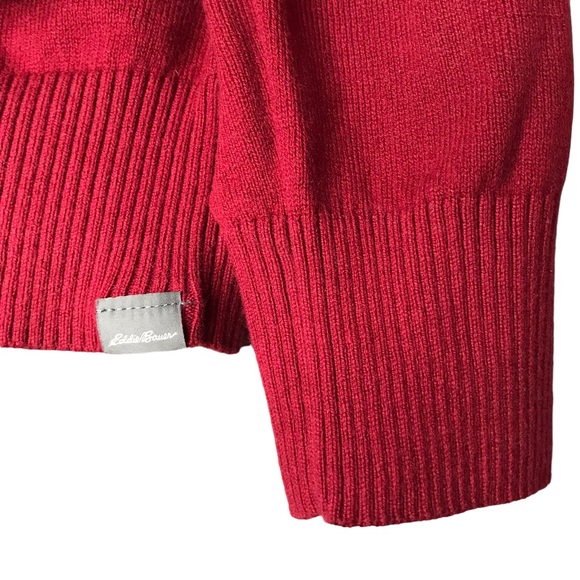 Eddie Bauer Pullover Sweater Red Cotton Cashmere V-Neck Collar Men’s Medium - Picture 6 of 11